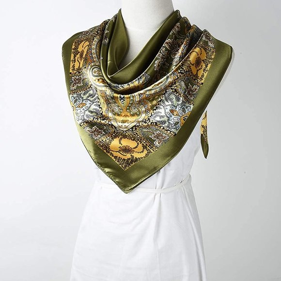 Clau's 35x35 Large Square Silk Like Hair Scarf 154 - Picture 3 of 7